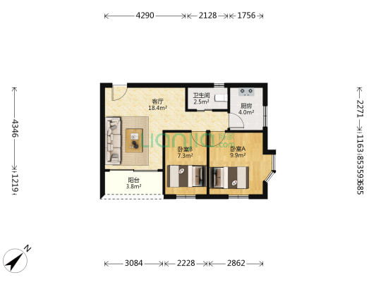 南方花园 2室1厅1卫 56平方