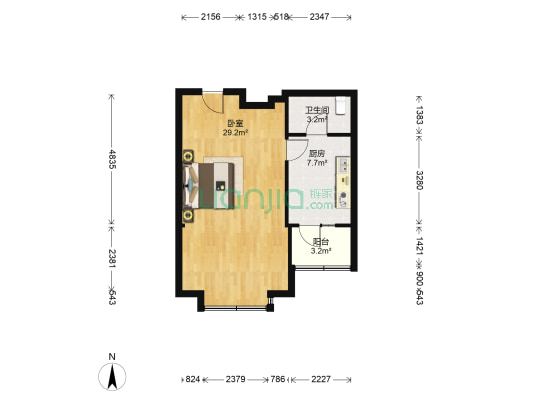 动力院景三期汇善园 1室0厅1卫 54平方