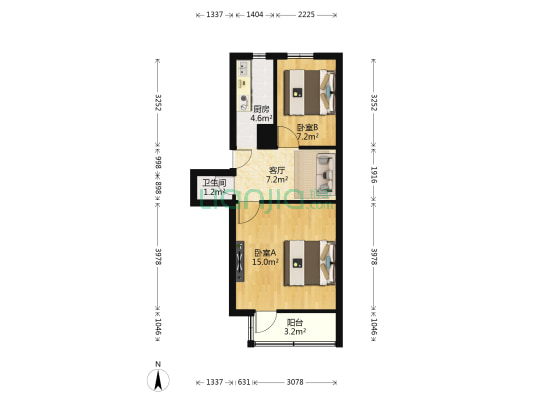 金顶街一区 2室1厅1卫 48平方