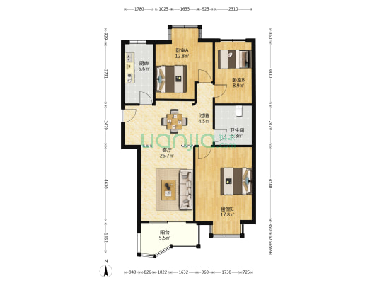 临浦景泰公寓 3室1厅1卫 99平方