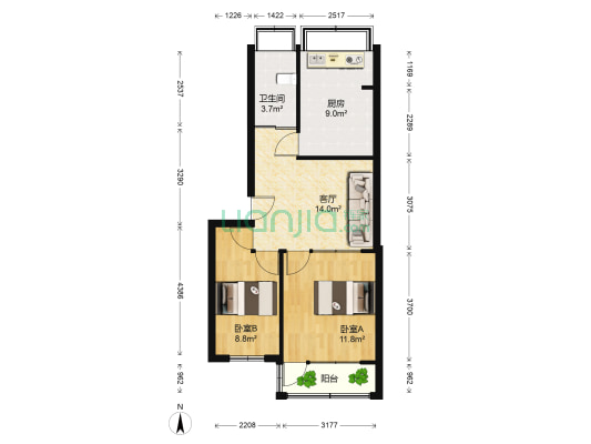 黄台南路75号 2室1厅1卫 64平方