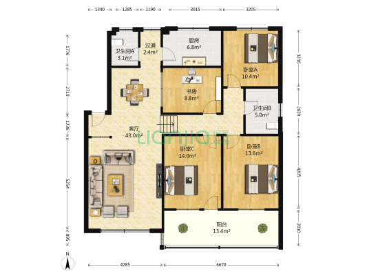 芙蓉苑 4室1厅2卫 128平方