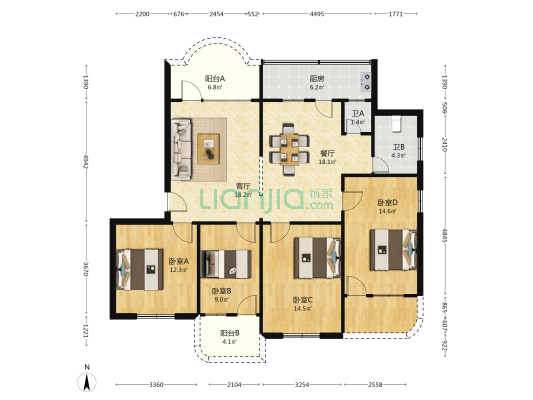海牧小区 4室2厅2卫 120平方