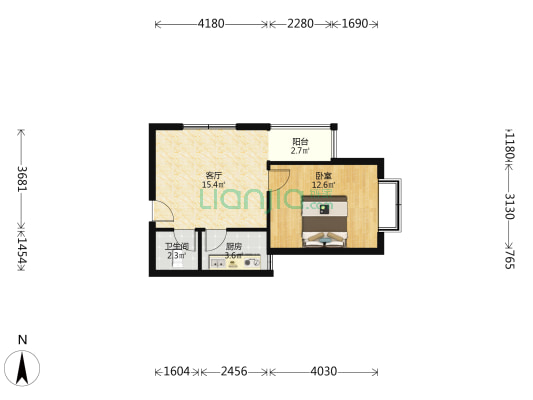 天保郦景业主急售 正规一室一厅，带装修-户型图