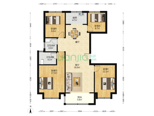 滨河学府 4室1厅2卫 135平方