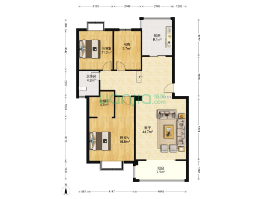 锦绣珠江二期 3室1厅1卫 119平方