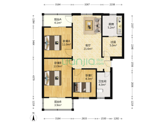 新亭路330号 3室1厅1卫 85平方