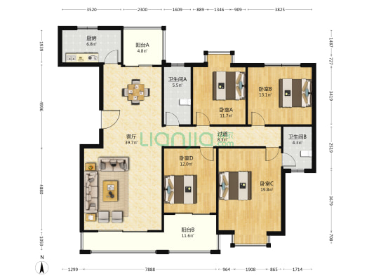 桃阳苑 4室1厅2卫 164平方