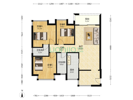 金瑞彩虹湾 3室1厅2卫 125平方