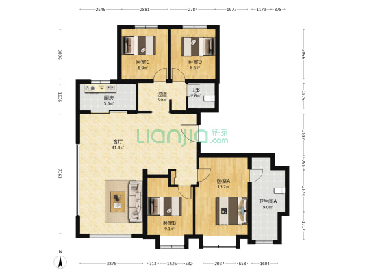 国誉万和城 4室1厅2卫 160平方