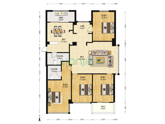 安泰公寓 4室2厅2卫 159平方