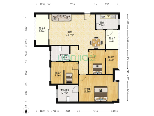 黄埔国际 3室1厅2卫 110平方