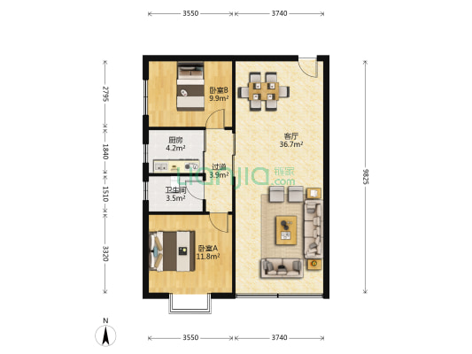 昶晓大厦 2室1厅1卫 89平方