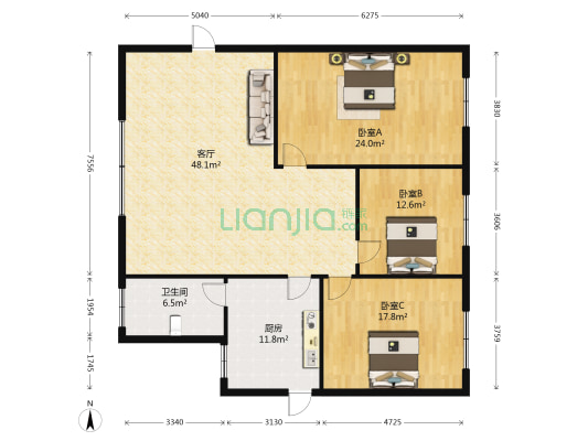 徐家冲南路三号 3室1厅1卫 136平方