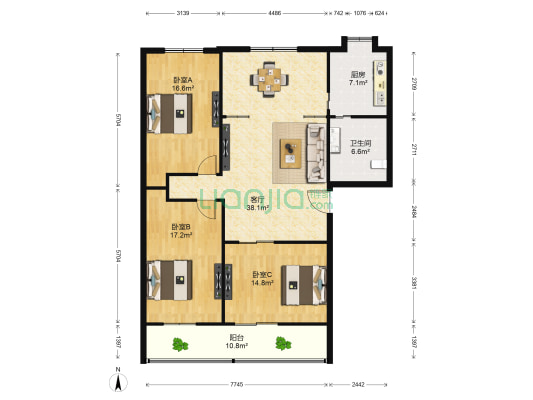 国资小区 3室1厅1卫 133平方