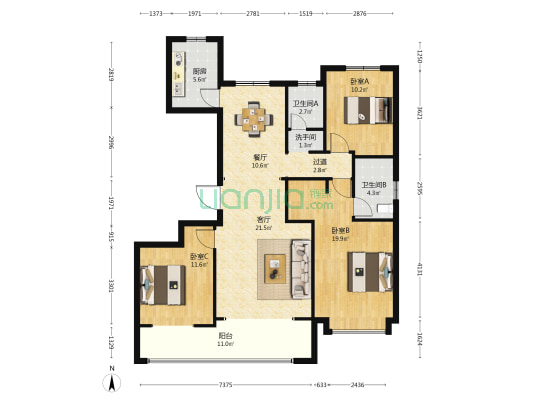 十里风和西区 3室2厅3卫 144平方