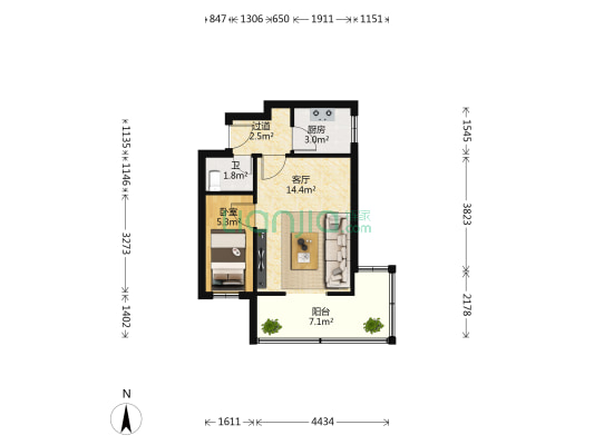 新鸿路130号 1室1厅1卫 42平方