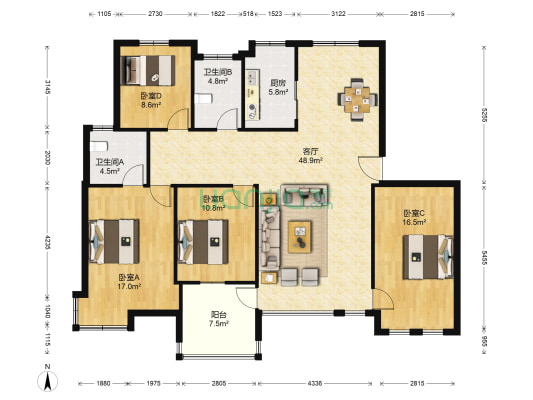 茗莲春晓 4室1厅2卫 172平方