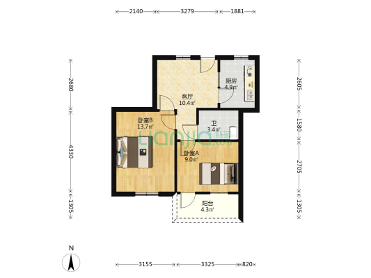 牛角浜散盘 2室1厅1卫 57平方