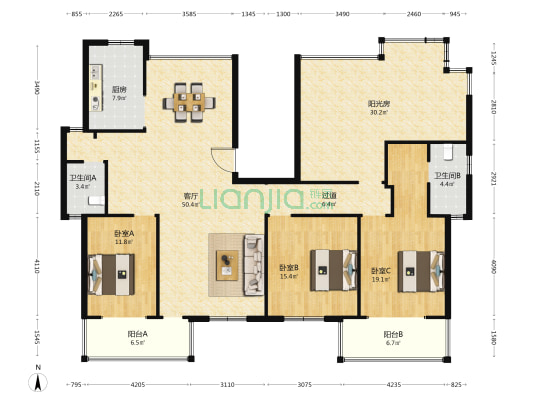 中新领袖天地 3室1厅2卫 144平方
