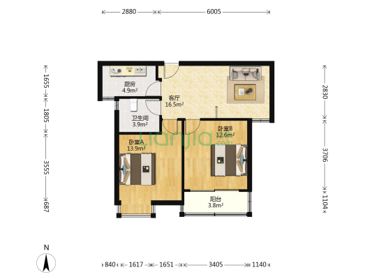 蠡湖家园 2室1厅1卫 74平方