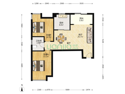 圣和静安公馆 2室1厅1卫 89平方