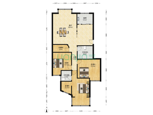 和谐小区 3室1厅2卫 141平方