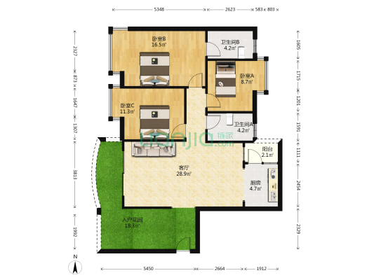上河坊臻园 3室1厅2卫 110平方