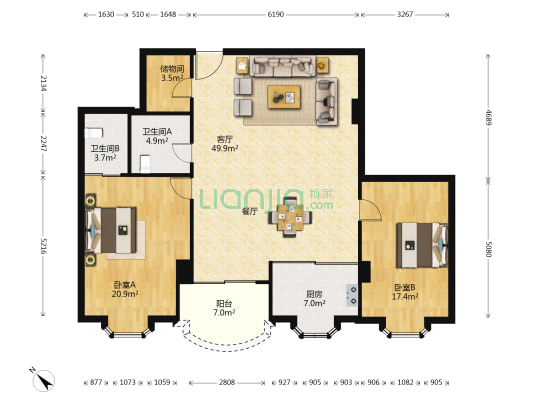 枫丹白鹭 2室1厅2卫 140平方