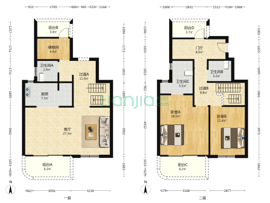 德商石榴春和天骄 2室1厅3卫 238平方