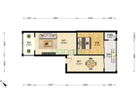 和贵苑 1室2厅1卫 59平方