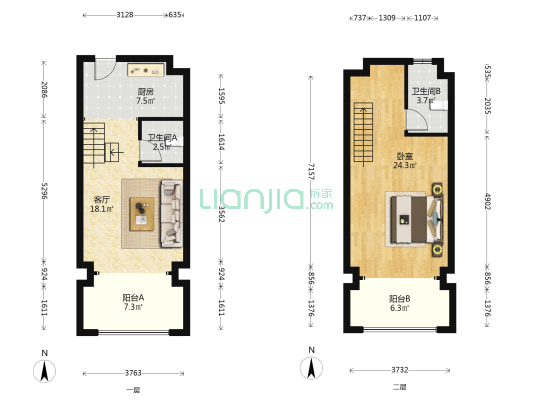 太谷广场公寓 1室1厅2卫 56平方