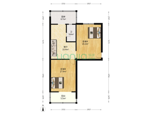 市政工程公司宿舍 2室1厅1卫 75平方