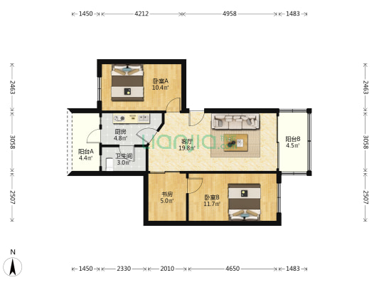 环市西路7号大院 3室1厅1卫 74平方