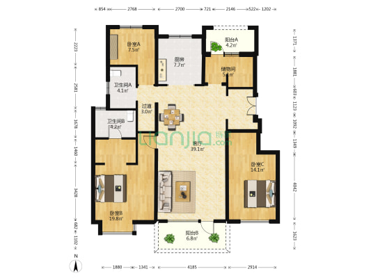 华润置地荣华府 3室1厅2卫 140平方
