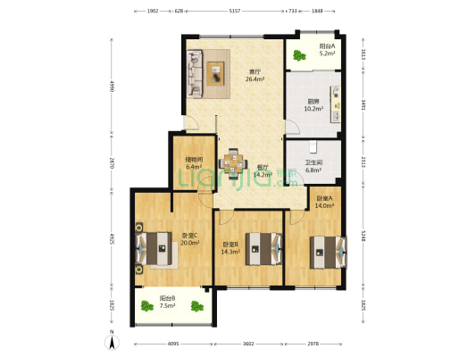 燕子山西路40-1号 3室2厅1卫 153平方