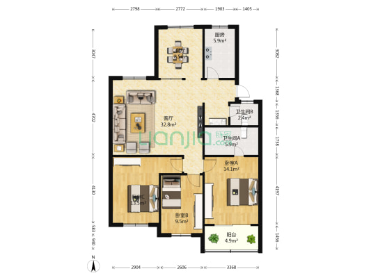 世纪花园 3室2厅2卫 110平方