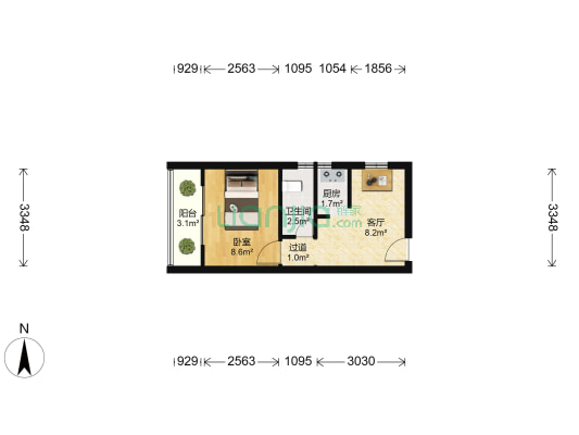 旭飞花园 1室1厅1卫 35平方