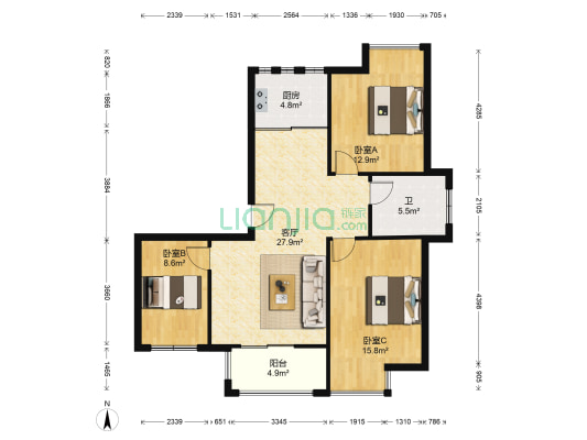 迪赛缘园 3室1厅1卫 91平方