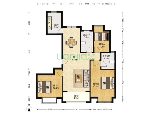 金香花苑 3室1厅2卫 125平方