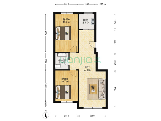 新胜园小区 2室1厅1卫 84平方