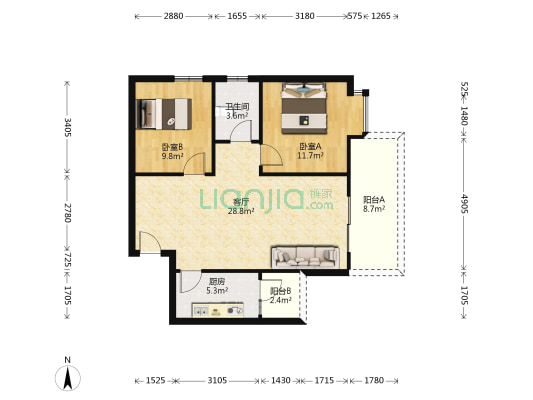 城南丽景 2室1厅1卫 78平方