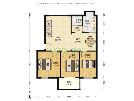 芙蓉区教师村 3室2厅1卫 88平方