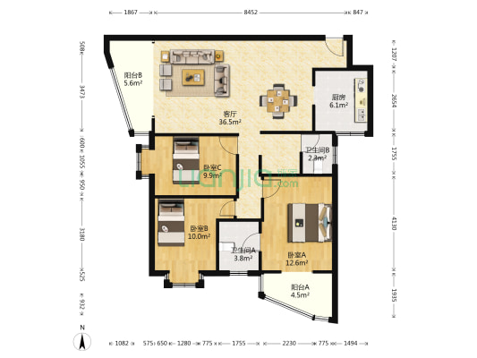 三中电梯公寓 3室1厅2卫 117平方