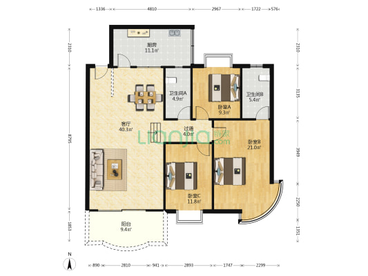 华新骄阳小区 3室1厅2卫 137平方
