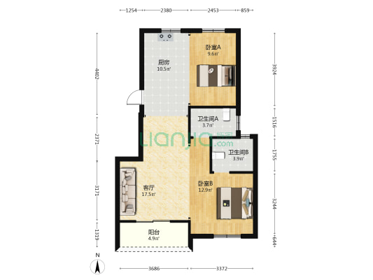 湖墩茗苑 2室1厅2卫 87平方