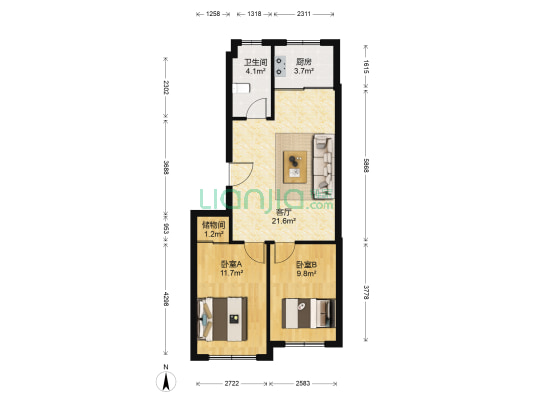 路通花园 2室1厅1卫 76平方