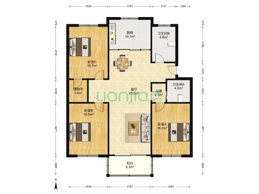 西湖苑 3室1厅2卫 144平方