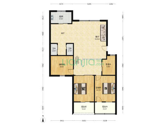 宝杭花园 3室1厅2卫 147平方