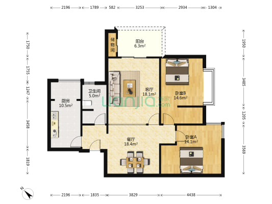 童子街庭苑 2室2厅1卫 105平方